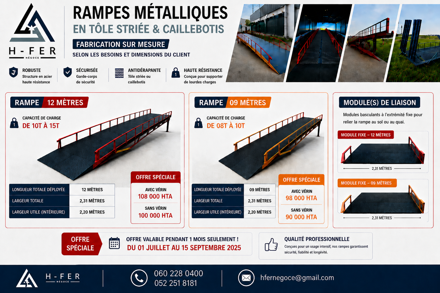 Offre spéciale rampes métalliques 9m et 12m — juillet/août 2026